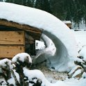 USA ID Burgdorf 2002JAN19 003  Call me silly, but I just love how the snow flows off a roof like this. : 2002, 2002 - 3rd Annual Bed & Sled, Burgdorf, Idaho, January, North America, Trips, USA