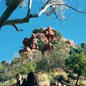 AUS NT StandleyChasm 2001JUL11 002  You have to walk about 1500 meters (nearly a mile) from the car park to get to the Chasm but the scenery along the way is worth every step. : 2001, 2001 The "Gruesome Twosome" Australian Tour, Australia, Date, July, Month, NT, Places, Standley Chasm, Trips, Western MacDonnells, Year